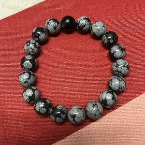 Snowflake Obsidian Natural Stone 10mm Beads Stretchable Bracelet 7" - Best Gift